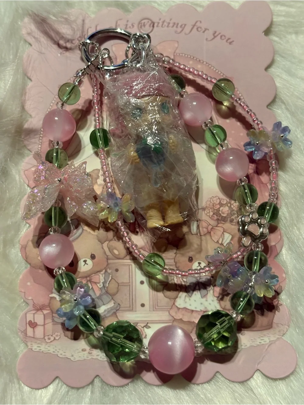 Pink & Green Molly Angel Keychain Charm for Accessories